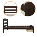 Twin Bed Frame with Storage Drawer - Pine Wood - Classic Style