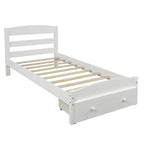 Twin Bed Frame with Storage Drawer - Pine Wood - Classic Style