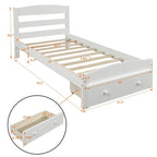 Twin Bed Frame with Storage Drawer - Pine Wood - Classic Style