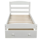 Twin Bed Frame with Storage Drawer - Pine Wood - Classic Style