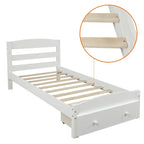 Twin Bed Frame with Storage Drawer - Pine Wood - Classic Style