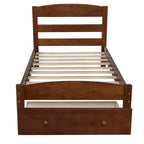 Twin Bed Frame with Storage Drawer - Pine Wood - Classic Style