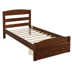 Twin Bed Frame with Storage Drawer - Pine Wood - Classic Style
