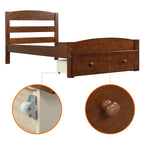 Twin Bed Frame with Storage Drawer - Pine Wood - Classic Style