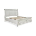 Antique White Sleigh Bed with Storage Footboard – Fits 2, Queen/King/Cal King