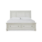 Antique White Sleigh Bed with Storage Footboard – Fits 2, Queen/King/Cal King