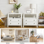 2-Drawer Nightstand with Built-In Charging Station and Pull-Out Tray