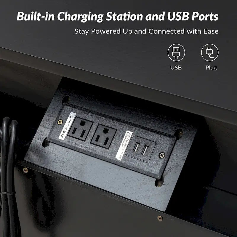 2-Drawer Nightstand with Built-In Charging Station and Pull-Out Tray