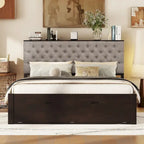 Espresso Queen Platform Bed with Storage, 4 Drawers & Shoe Rack – Seats 1