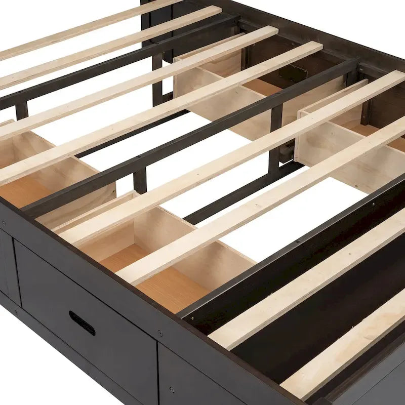 Espresso Queen Platform Bed with Storage, 4 Drawers & Shoe Rack – Seats 1