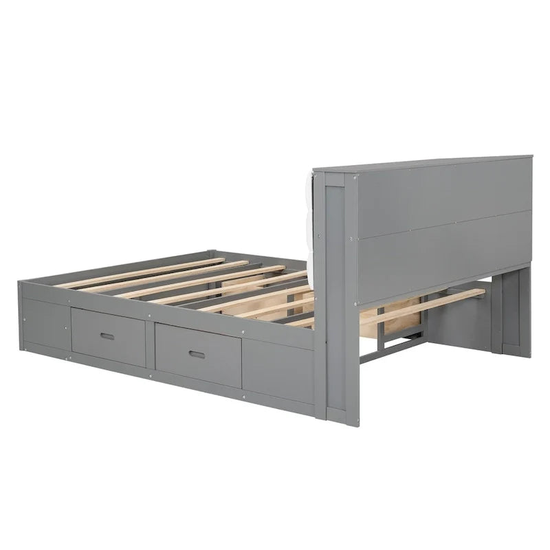Espresso Queen Platform Bed with Storage, 4 Drawers & Shoe Rack – Seats 1