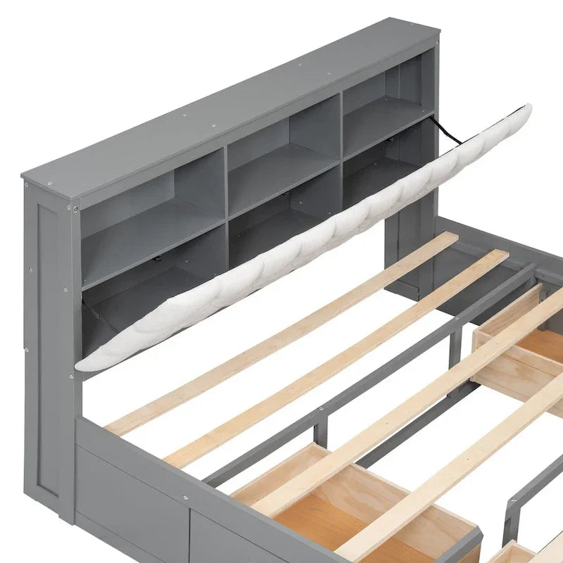 Espresso Queen Platform Bed with Storage, 4 Drawers & Shoe Rack – Seats 1