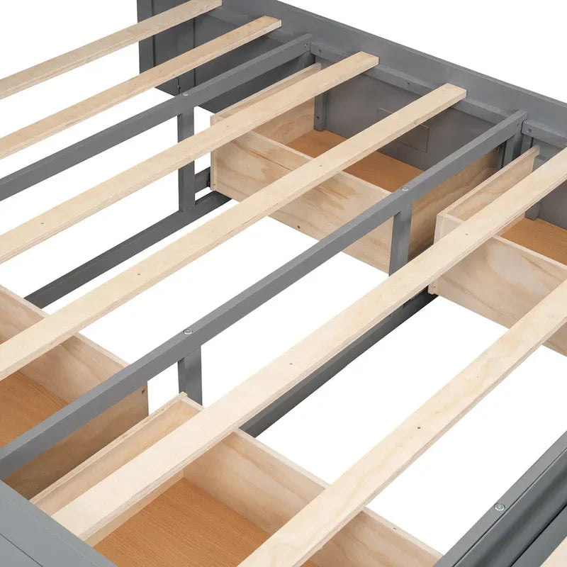 Espresso Queen Platform Bed with Storage, 4 Drawers & Shoe Rack – Seats 1