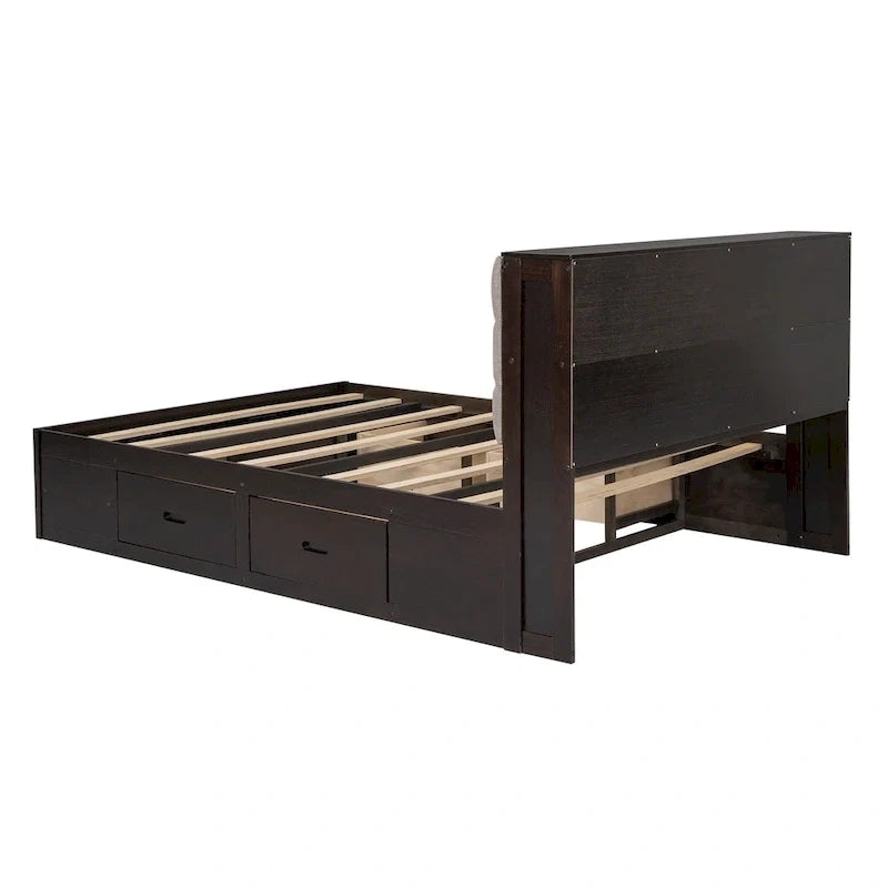 Espresso Queen Platform Bed with Storage, 4 Drawers & Shoe Rack – Seats 1