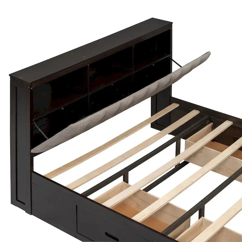 Espresso Queen Platform Bed with Storage, 4 Drawers & Shoe Rack – Seats 1