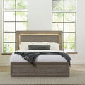 King Panel Bed, Gray, Floating Headboard with LED Lights