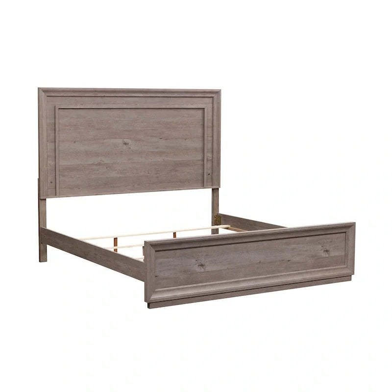 King Panel Bed, Gray, Floating Headboard with LED Lights