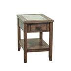 Tobacco Brown Chair Side Table with Ceramic Tile Top