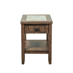 Tobacco Brown Chair Side Table with Ceramic Tile Top