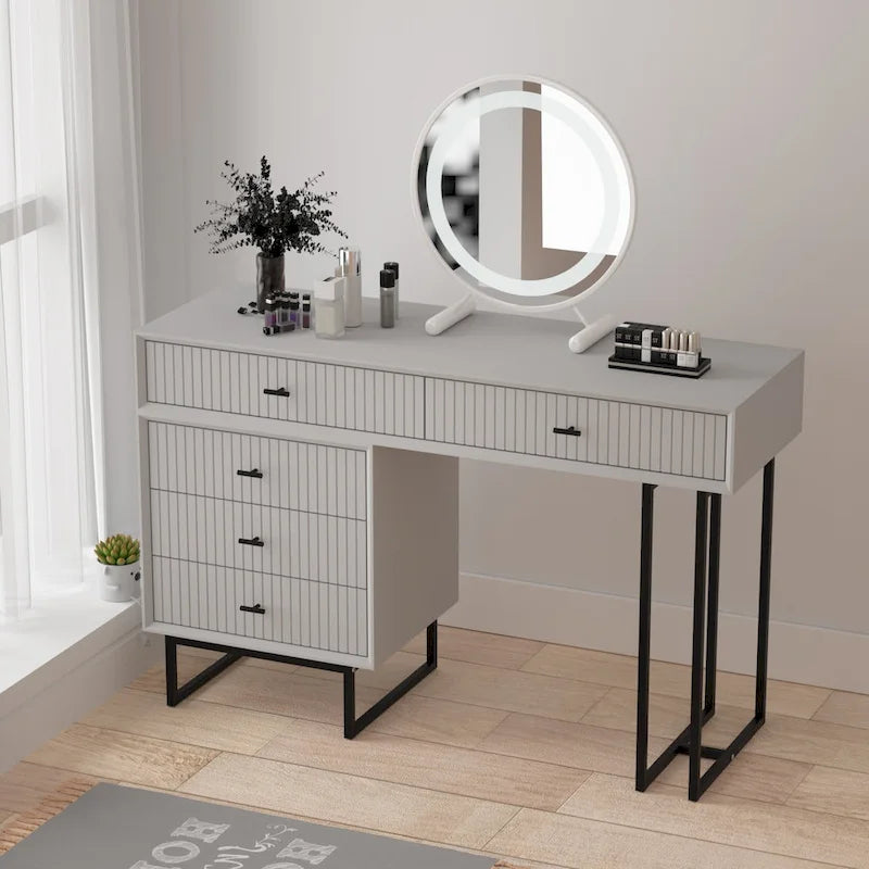 Makeup Vanity Desk Set with 5 Drawers - White/Grey