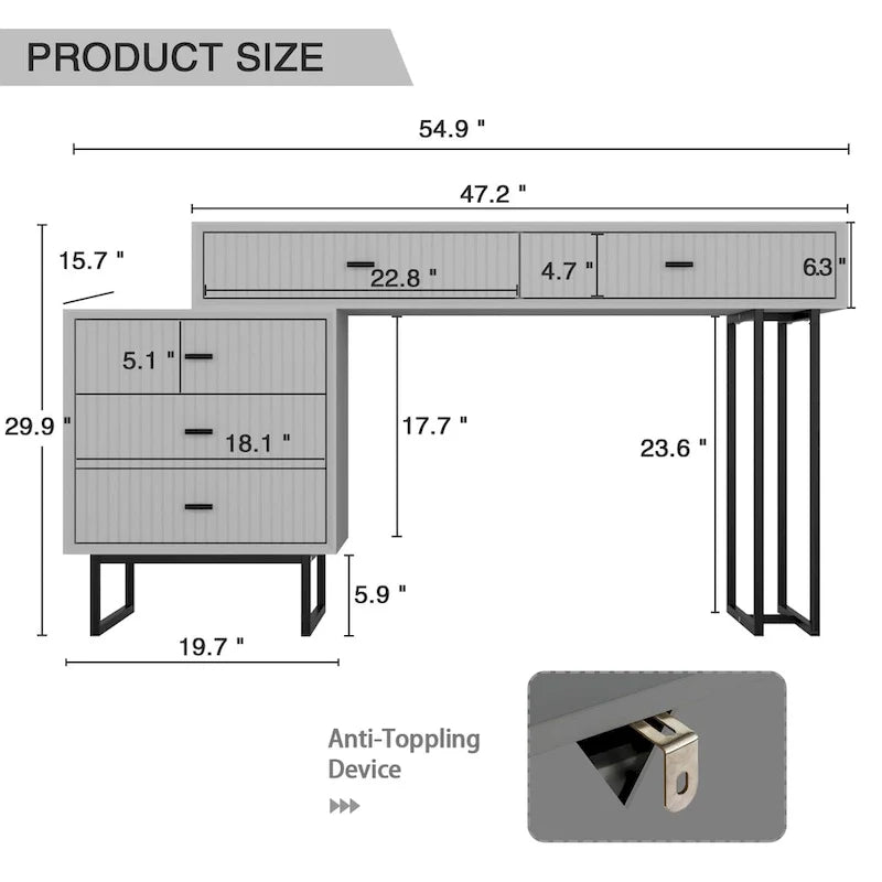 Makeup Vanity Desk Set with 5 Drawers - White/Grey