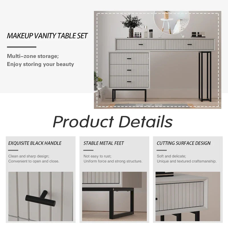 Makeup Vanity Desk Set with 5 Drawers - White/Grey