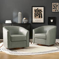 Brown Genuine Leather Swivel Barrel Chairs - Set of 2