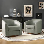 Brown Genuine Leather Swivel Barrel Chairs - Set of 2