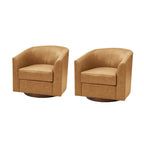 Brown Genuine Leather Swivel Barrel Chairs - Set of 2