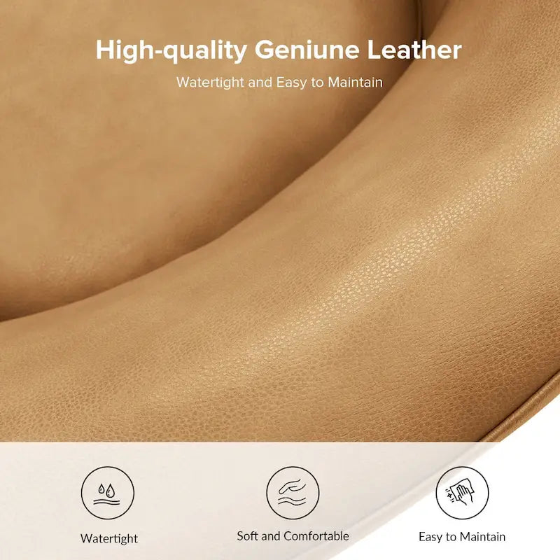 Brown Genuine Leather Swivel Barrel Chairs - Set of 2