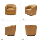 Brown Genuine Leather Swivel Barrel Chairs - Set of 2