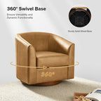 Brown Genuine Leather Swivel Barrel Chairs - Set of 2