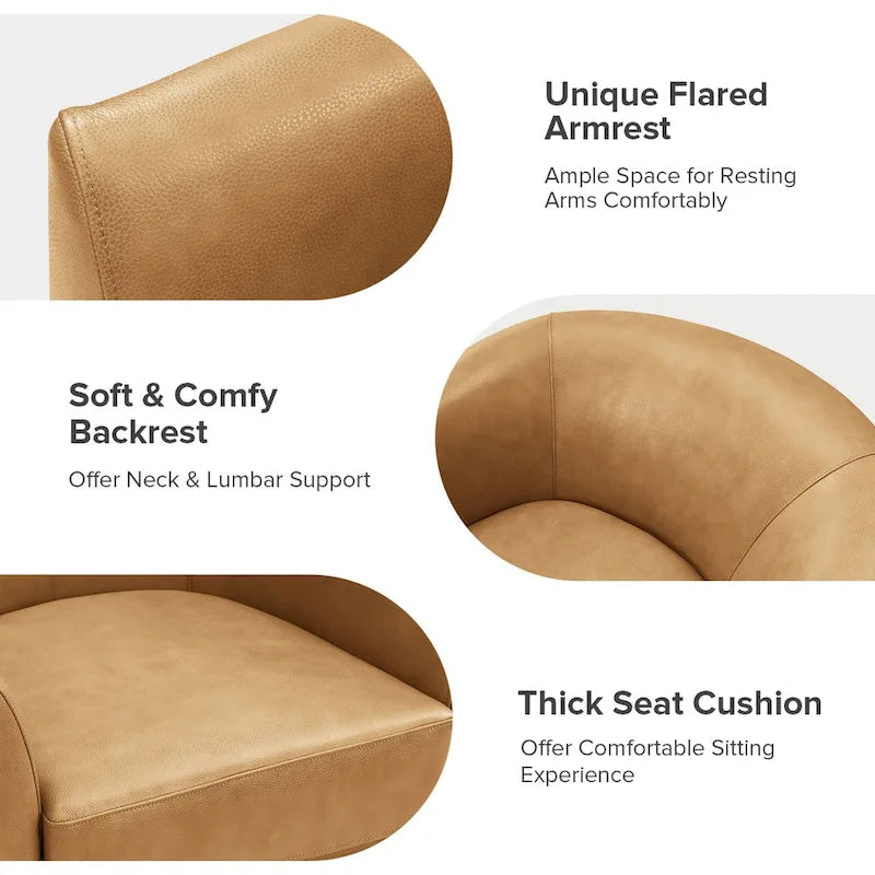 Brown Genuine Leather Swivel Barrel Chairs - Set of 2