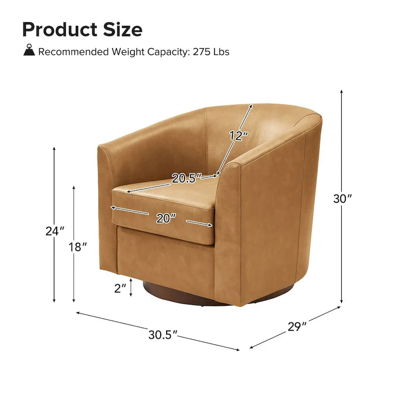 Brown Genuine Leather Swivel Barrel Chairs - Set of 2