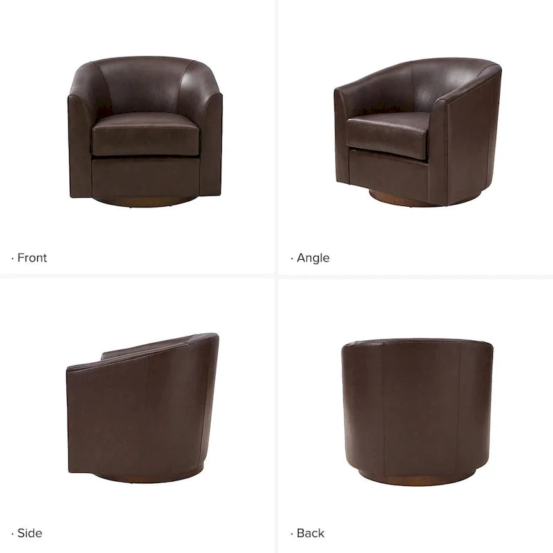 Brown Genuine Leather Swivel Barrel Chairs - Set of 2