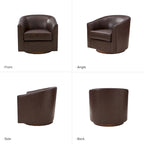 Brown Genuine Leather Swivel Barrel Chairs - Set of 2