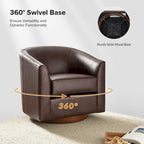 Brown Genuine Leather Swivel Barrel Chairs - Set of 2