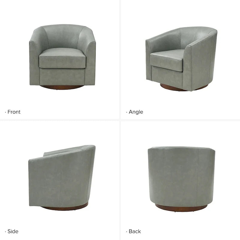 Brown Genuine Leather Swivel Barrel Chairs - Set of 2