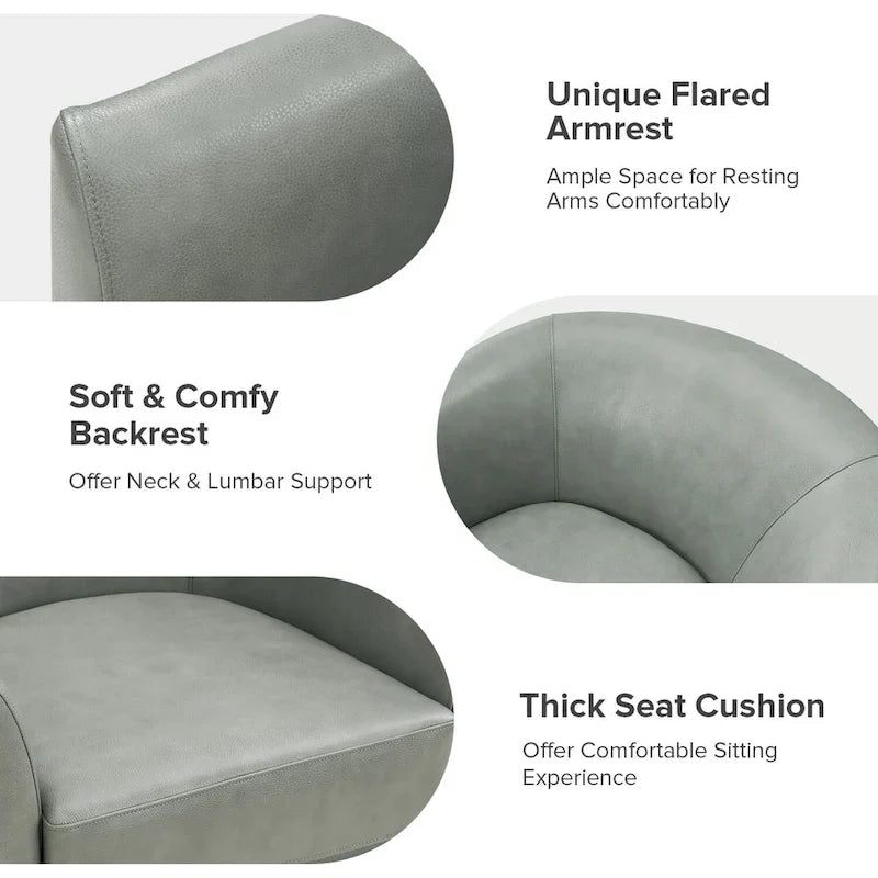 Brown Genuine Leather Swivel Barrel Chairs - Set of 2