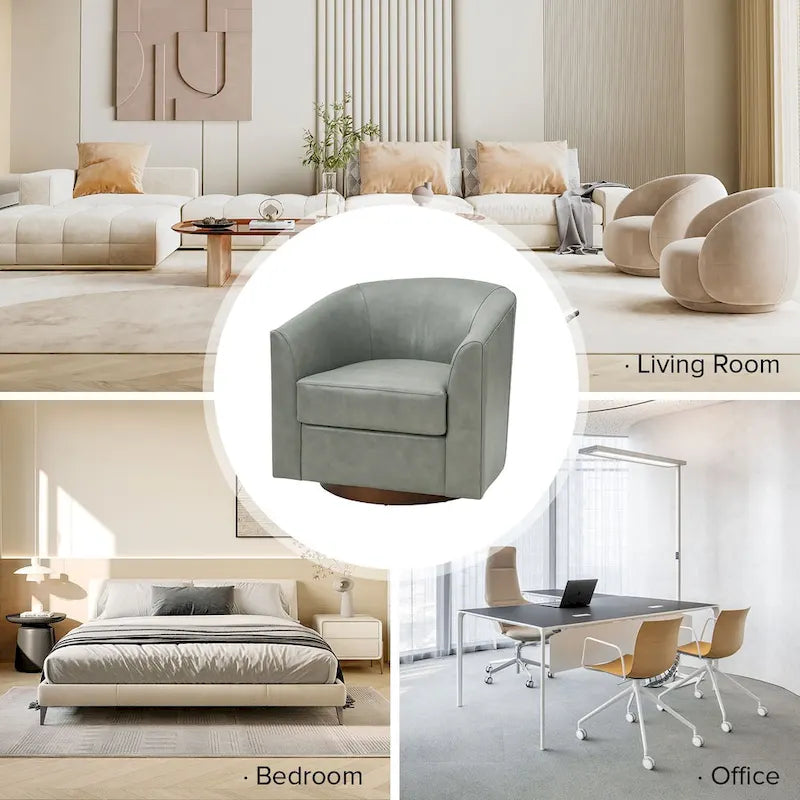 Brown Genuine Leather Swivel Barrel Chairs - Set of 2