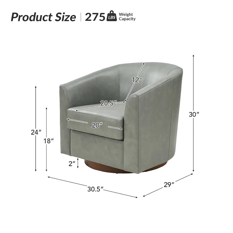 Brown Genuine Leather Swivel Barrel Chairs - Set of 2