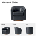 Brown Genuine Leather Swivel Barrel Chairs - Set of 2