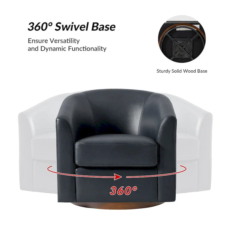 Brown Genuine Leather Swivel Barrel Chairs - Set of 2