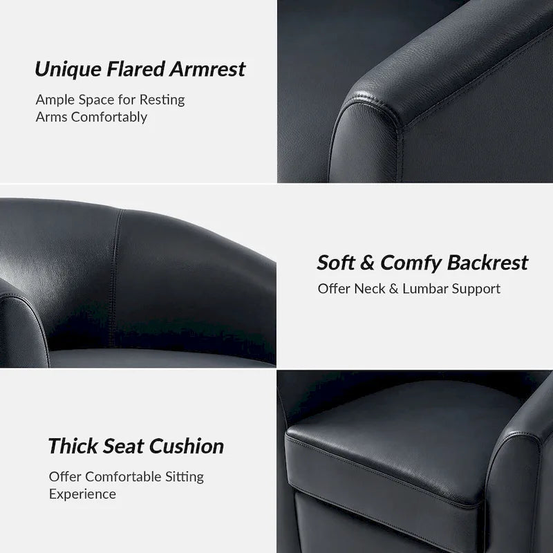 Brown Genuine Leather Swivel Barrel Chairs - Set of 2