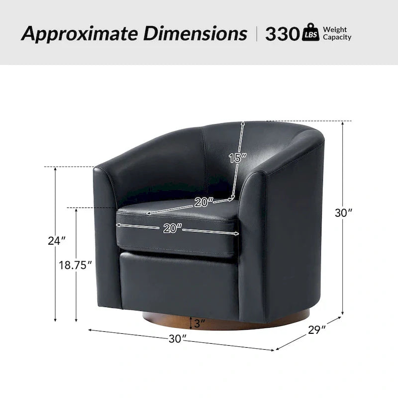 Brown Genuine Leather Swivel Barrel Chairs - Set of 2