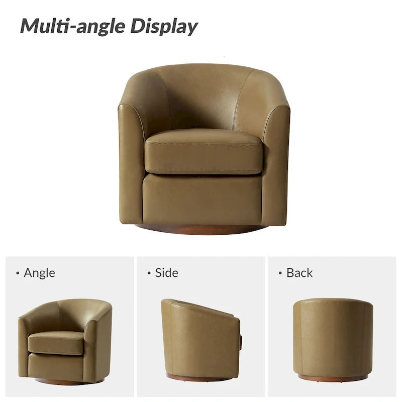 Brown Genuine Leather Swivel Barrel Chairs - Set of 2