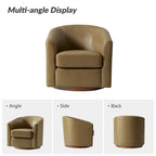 Brown Genuine Leather Swivel Barrel Chairs - Set of 2