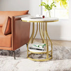 White and Gold 2-Tier Round Side Table