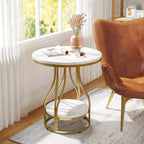 White and Gold 2-Tier Round Side Table