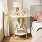 White and Gold 2-Tier Round Side Table